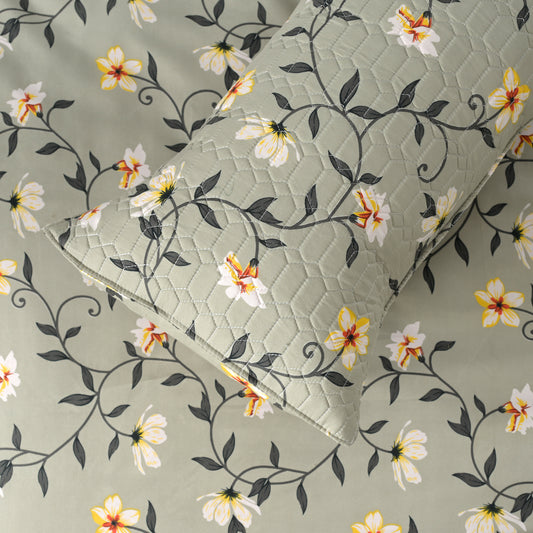 jayvaam Super Premium Designer 5-Piece Bedsheet Set - Double Bed Size (90”x100”) - Heavy Cotton Blend with Bedsheet, Pillow Covers & Cushion Covers (Grey, 5 Pc Bedsheet Set)