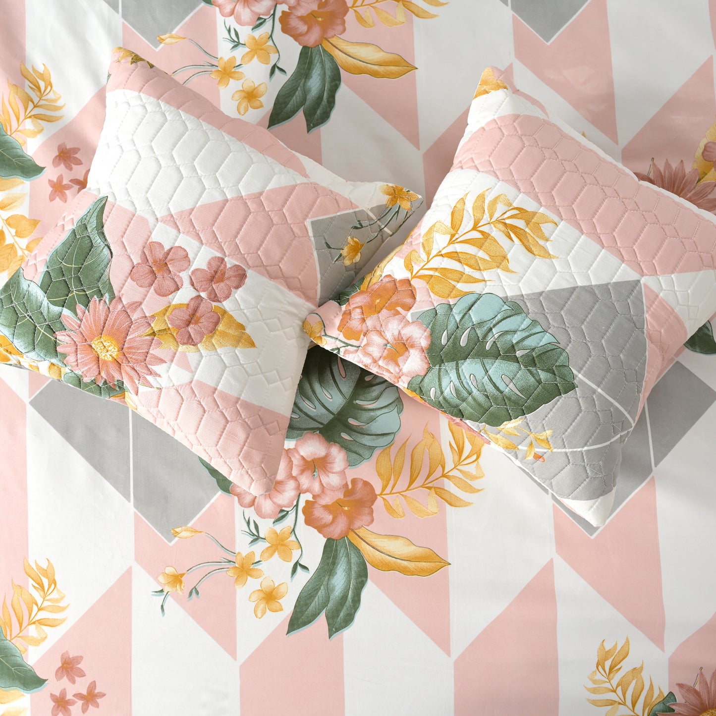 jayvaam Super Premium Designer 5-Piece Bedsheet Set - Double Bed Size (90”x100”) - Heavy Cotton Blend with Bedsheet, Pillow Covers & Cushion Covers (Pink, 5 Pc Bedsheet Set)