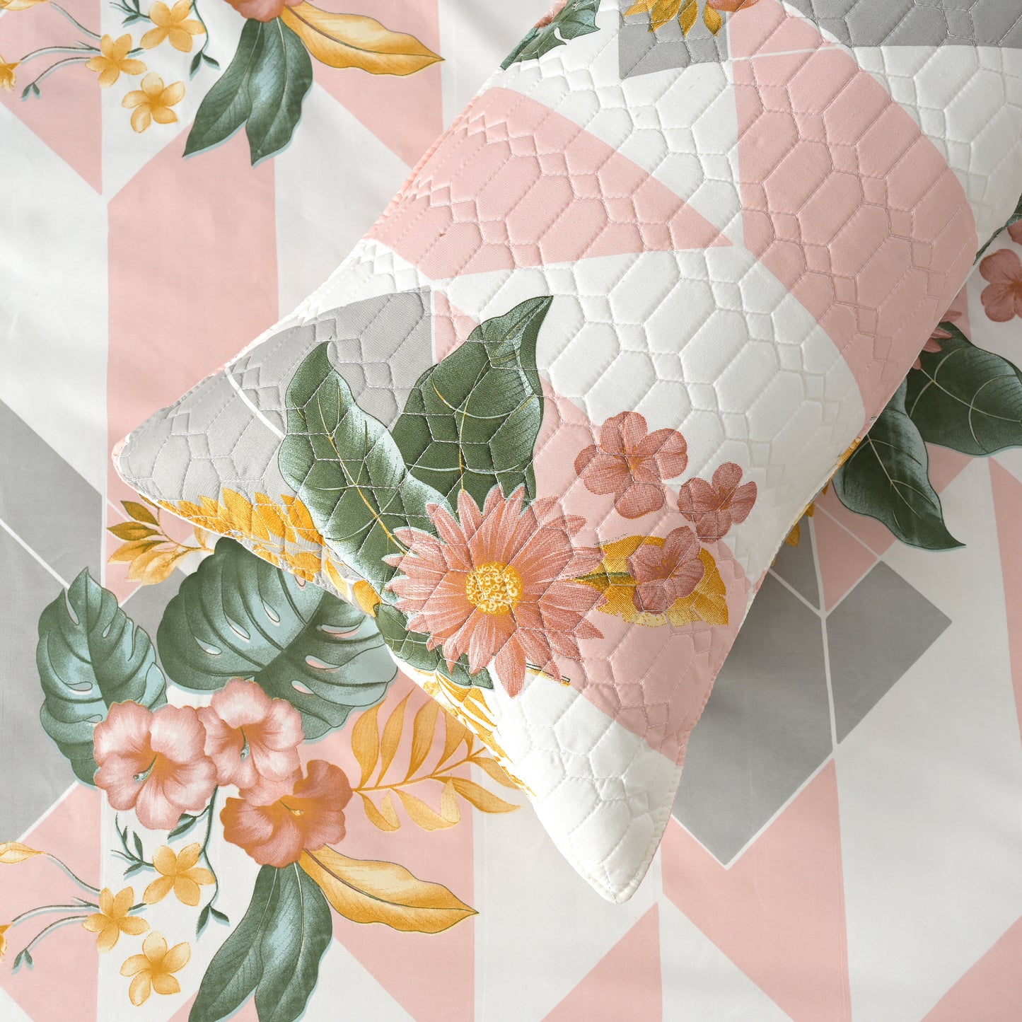 jayvaam Super Premium Designer 5-Piece Bedsheet Set - Double Bed Size (90”x100”) - Heavy Cotton Blend with Bedsheet, Pillow Covers & Cushion Covers (Pink, 5 Pc Bedsheet Set)