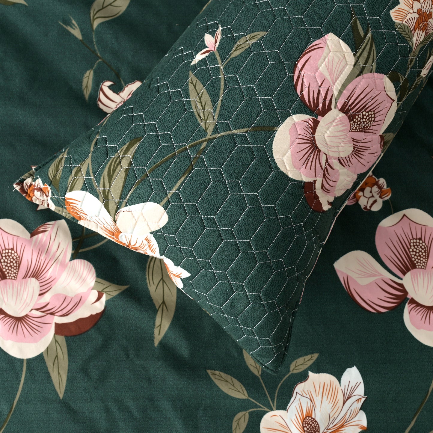 jayvaam Super Premium Designer 5-Piece Bedsheet Set - Double Bed Size (90”x100”) - Heavy Cotton Blend with Bedsheet, Pillow Covers & Cushion Covers (Green, 5 Pc Bedsheet Set)