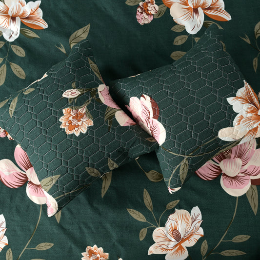 jayvaam Super Premium Designer 5-Piece Bedsheet Set - Double Bed Size (90”x100”) - Heavy Cotton Blend with Bedsheet, Pillow Covers & Cushion Covers (Green, 5 Pc Bedsheet Set)