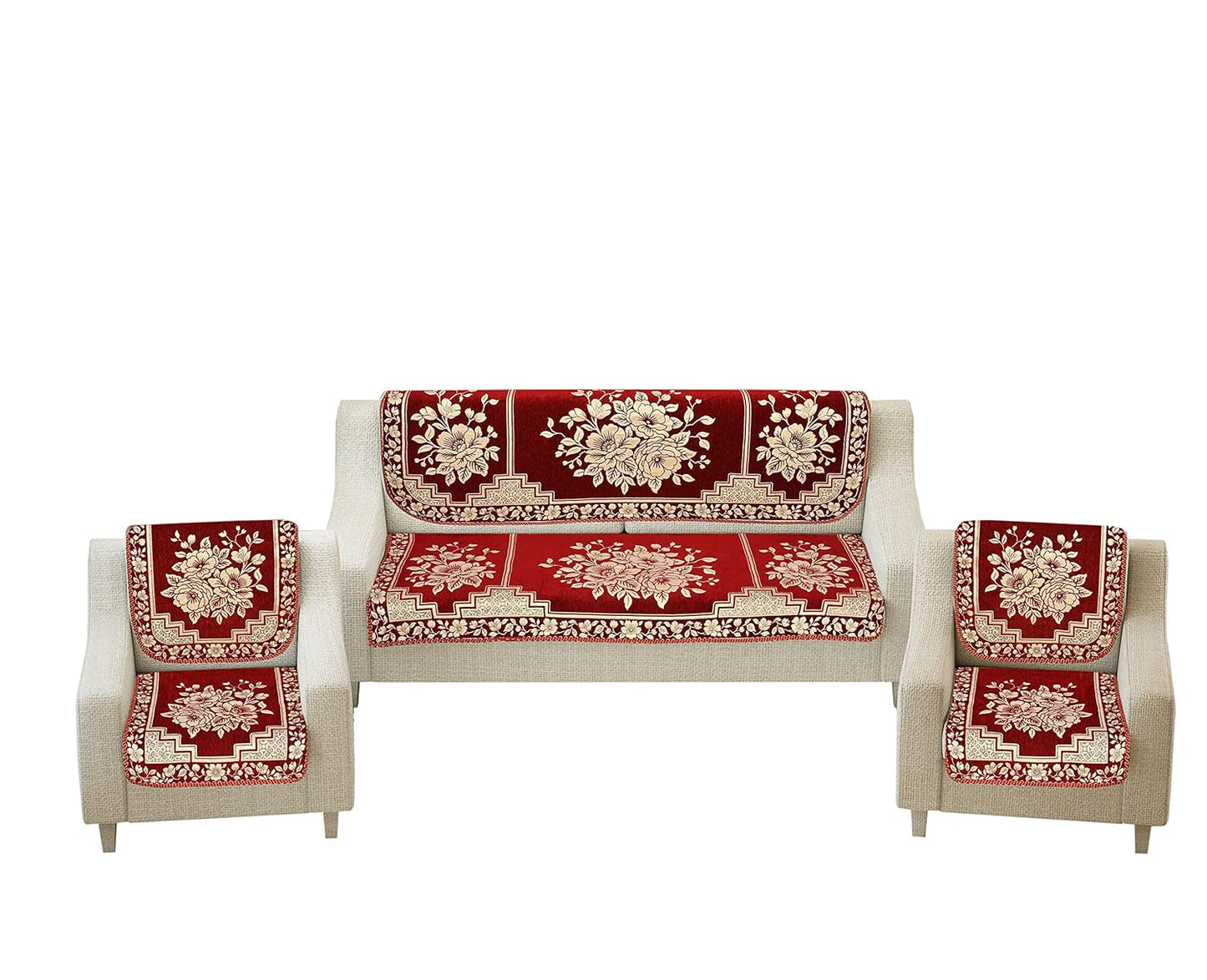Dazzling DECOR Velvet Sofa Cover 3 Seater and 2 Seater - Premium Sofa Cover 5 Seater Full Cover Set for Couch- Heavy Fabric Sofa Seat Cover Slip Protector, 2702_Maroon