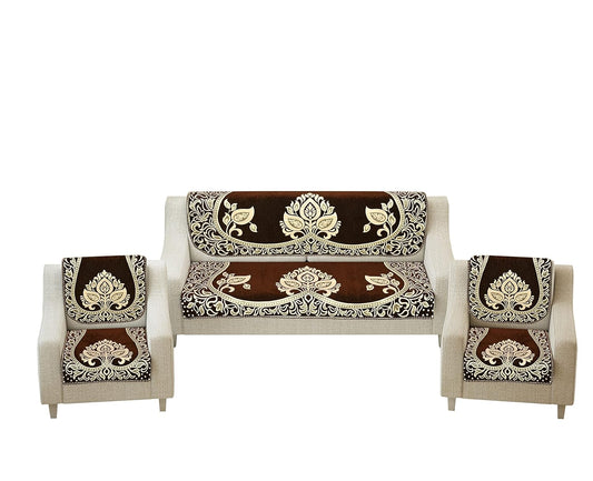 Dazzling DECOR Velvet Sofa Cover 3 Seater and 2-Sofa Cover 5 Seater Full Set for Couch- Heavy Fabric Slip 2701_Brown