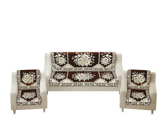 Dazzling DECOR Velvet Sofa Cover 3 Seater and 2 Seater - Premium Sofa Cover 5 Seater Full Cover Set for Couch- Heavy Fabric Sofa Seat Cover Slip Protector, 2702_Brown