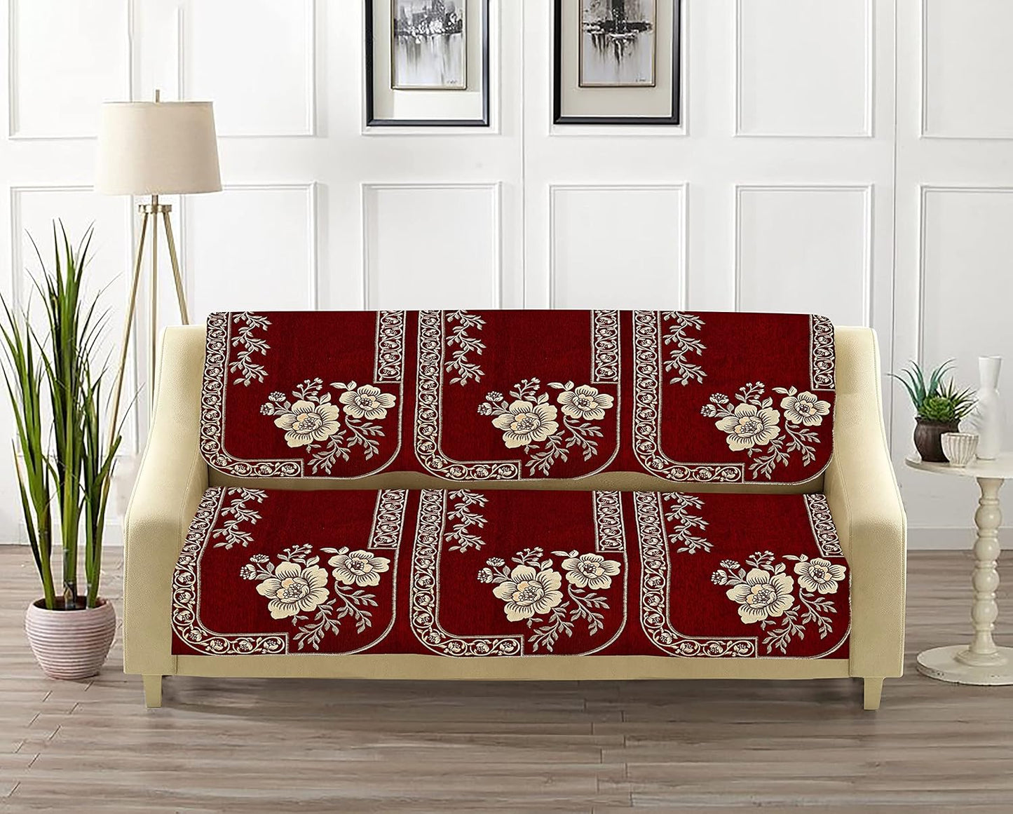 Dazzling DECOR Velvet Sofa Cover 3 Seater and 2 Seater - Premium Sofa Cover 5 Seater Full Cover Set for Couch- Heavy Fabric Sofa Seat Cover Slip Protector, 201_Maroon