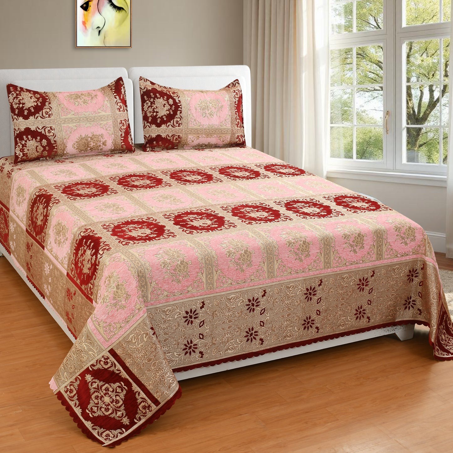 Jayvaam Luxury Velvet Bedsheet – King Size Luxury Bed Sheet – Ultra Soft, Cozy & Warm Bedding for Bedroom – Hypoallergenic & Elegant Velvet Texture (Checkmate Pink, Velvet Bedsheet)