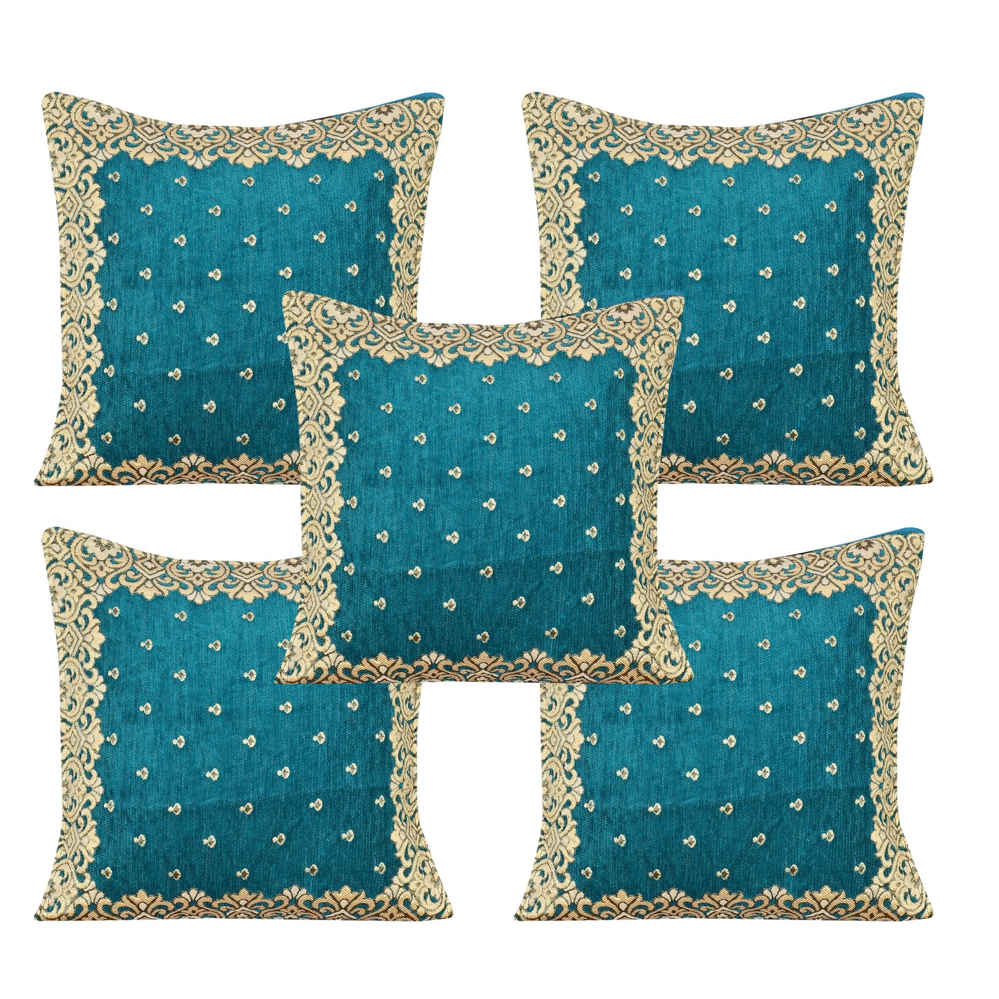 JAYVAAM Chenille, Velvet, Jute Cushions Cover (Pack of 5, 40 cm*40 cm, Light Blue)