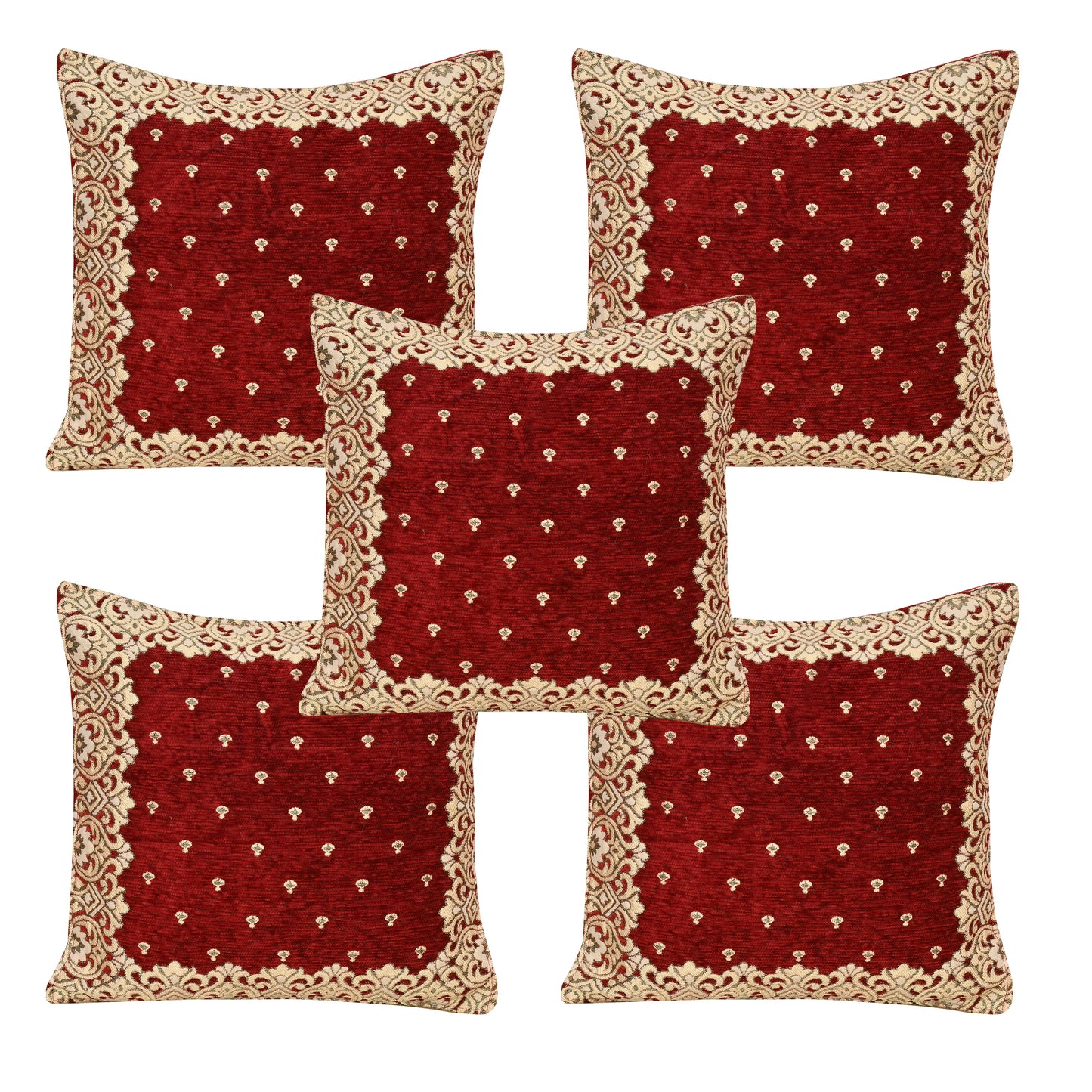 JAYVAAM Chenille, Velvet, Jute Cushions Cover (Pack of 5, 40 cm*40 cm, Maroon)