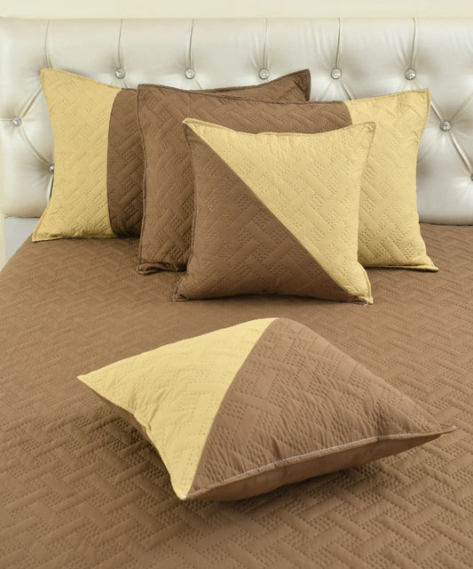 Coffee colour UR (Ultrasonic Reversible) 5PC Premium Quilted Bedspread Set