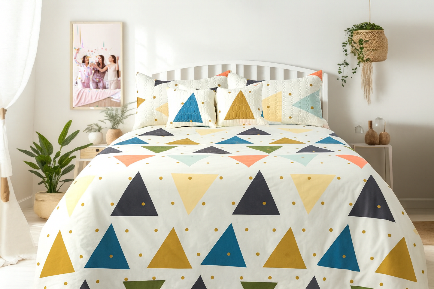 jayvaam Super Premium Designer 5-Piece Bedsheet Set - Double Bed Size (90”x100”) - Heavy Cotton Blend with Bedsheet, Pillow Covers & Cushion Covers (White, 5 Pc Bedsheet Set)