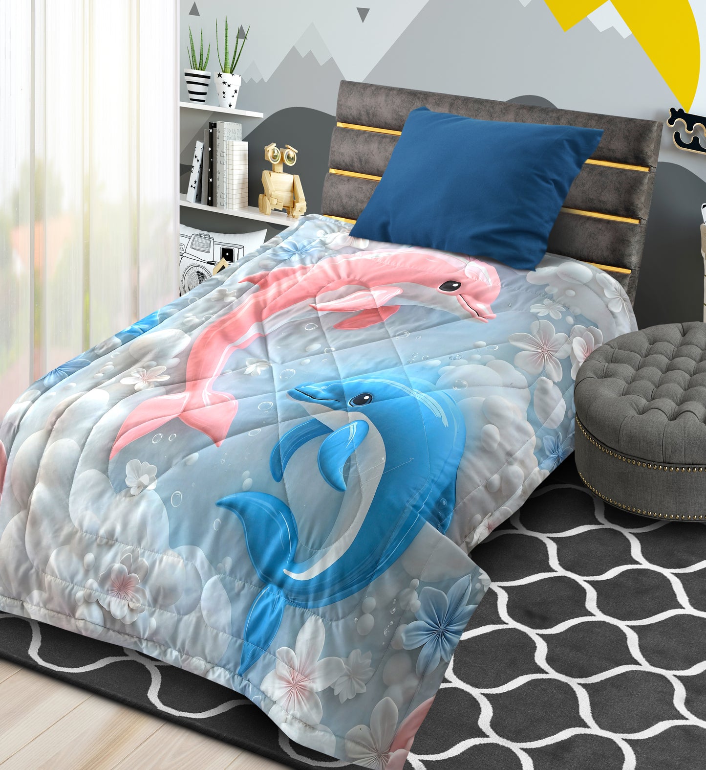 jayvaam Kids Single Bed Comforter Blanket Lightweight AC Quilt for All Seasons | 60 x 90 inches Ultra Soft Single Bed Blanket for Kids (Dolphin, Kids Comforter
