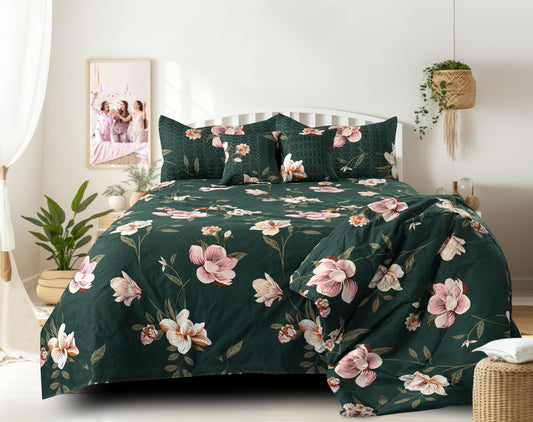 jayvaam Super Premium Designer 6-Piece Comforter Set - Double Bed Size (90”x100”) - Heavy Cotton Blend with Reversible Comforter, Bedsheet, Pillow Covers & Cushion Covers (Green, 6 Pc Comforter Set)