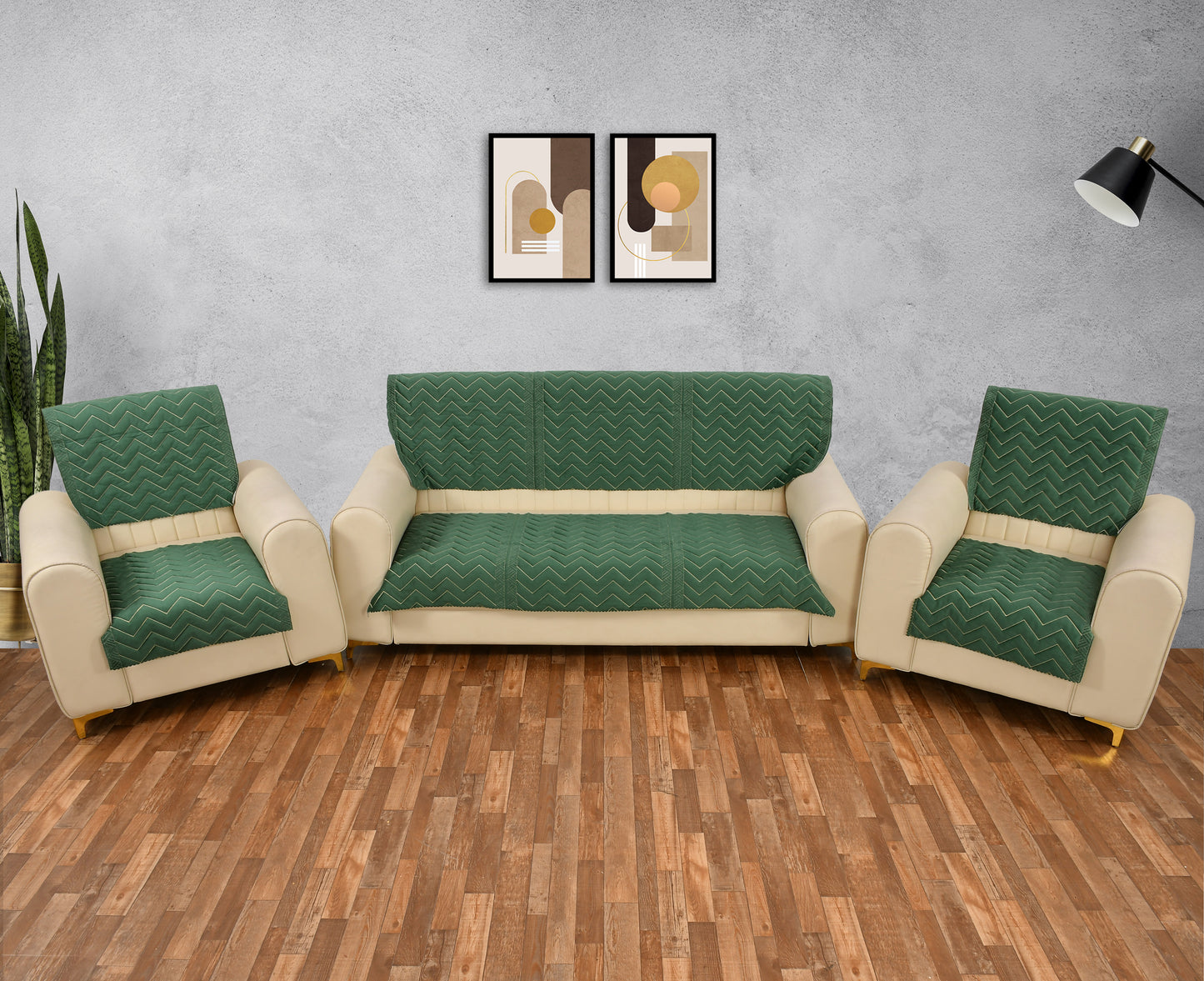 Green Sofa Cover Zigzag