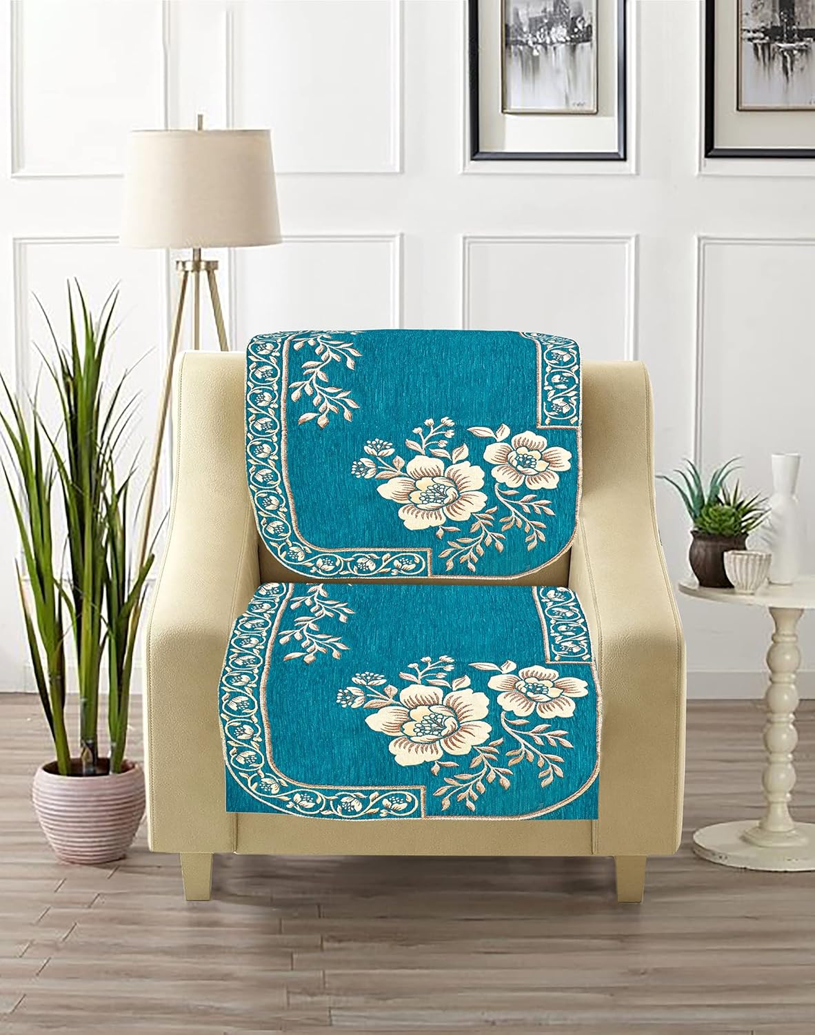 Dazzling DECOR Velvet Sofa Cover 3 Seater and 2 Seater - Premium Sofa Cover 5 Seater Full Cover Set for Couch- Heavy Fabric Sofa Seat Cover Slip Protector, 201_Aqua