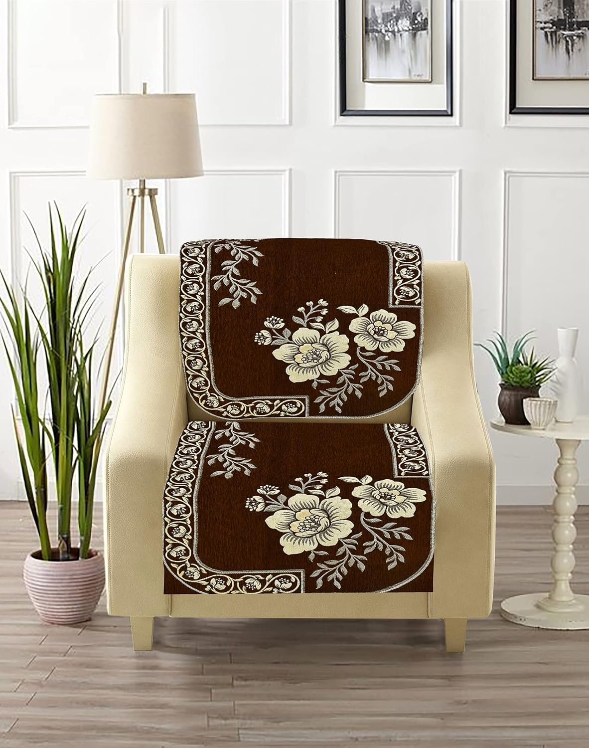 Dazzling DECOR Velvet Sofa Cover 3 Seater and 2 Seater - Premium Sofa Cover 5 Seater Full Cover Set for Couch- Heavy Fabric Sofa Seat Cover Slip Protector, 201_Brown
