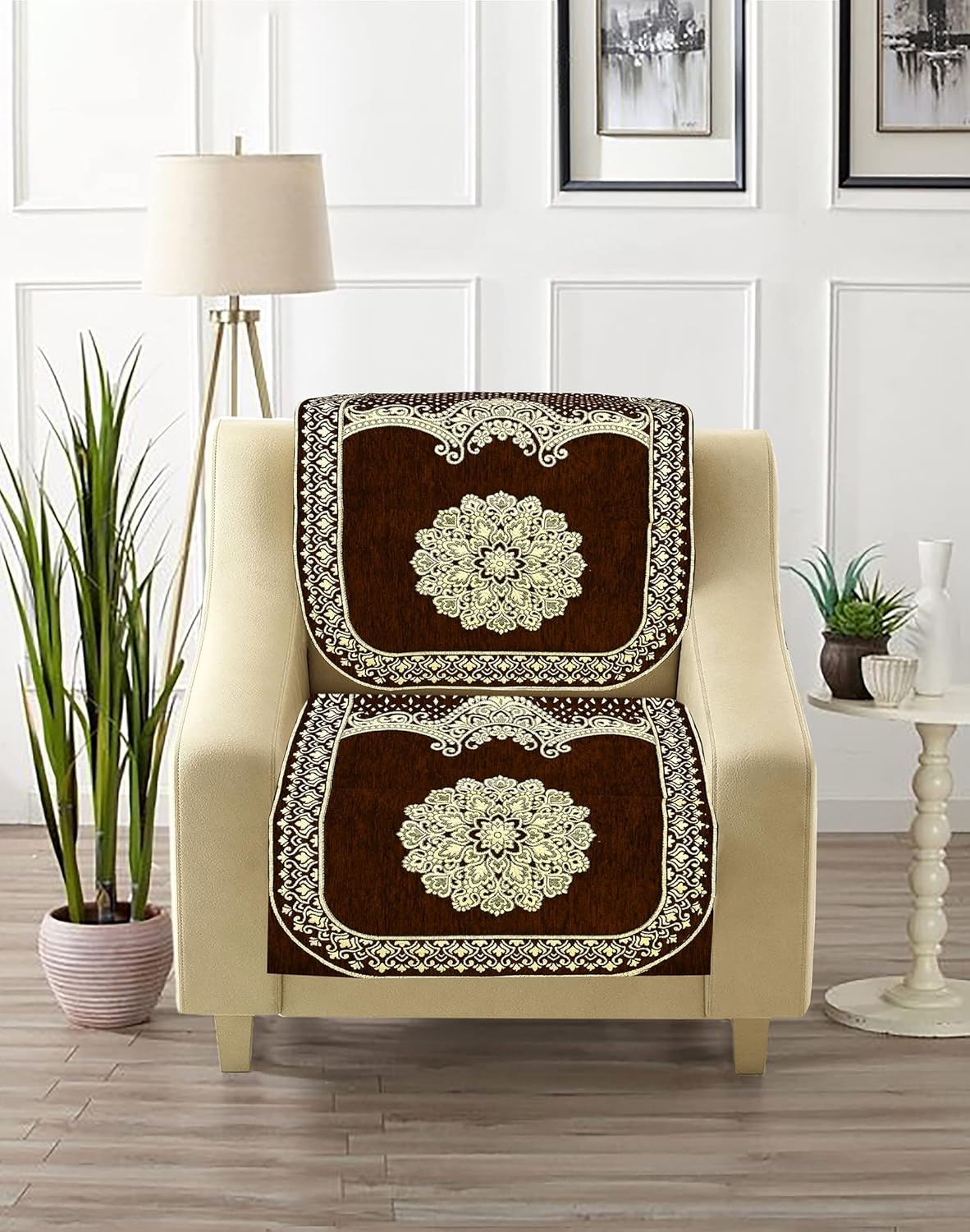 Dazzling DECOR Velvet Sofa Cover 3 Seater and 2 Seater - Premium Sofa Cover 5 Seater Full Cover Set for Couch- Heavy Fabric Sofa Seat Cover Slip Protector, 2922_Brown