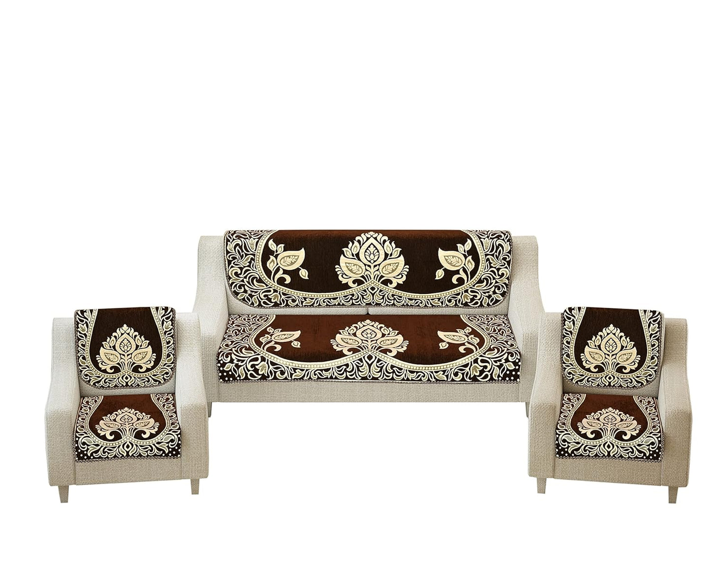 Dazzling DECOR Velvet Sofa Cover 3 Seater and 2-Sofa Cover 5 Seater Full Set for Couch- Heavy Fabric Slip 2701_Brown