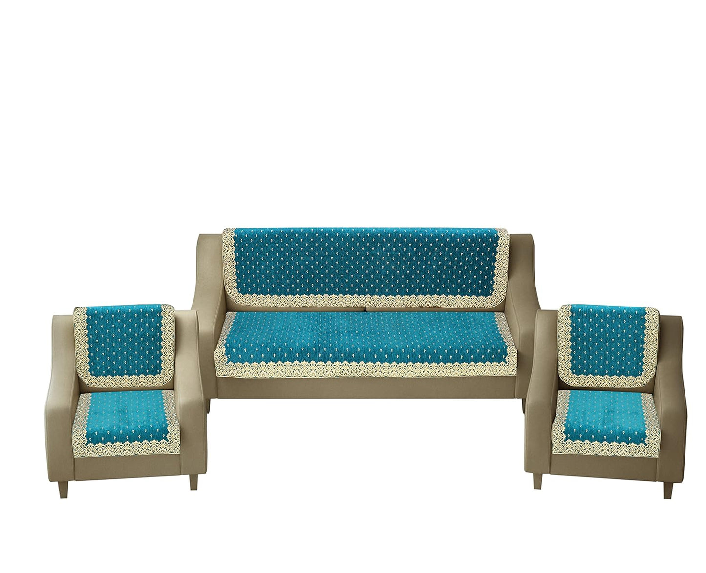 Dazzling DECOR Velvet Sofa Cover Set of 5 Seater - Premium Sofa Covers 3 Seater and 2 Seater Full Cover Set for Couch Seat - Heavy Fabric Sofa Slip Protector with Back Covers, 2801_Aqua