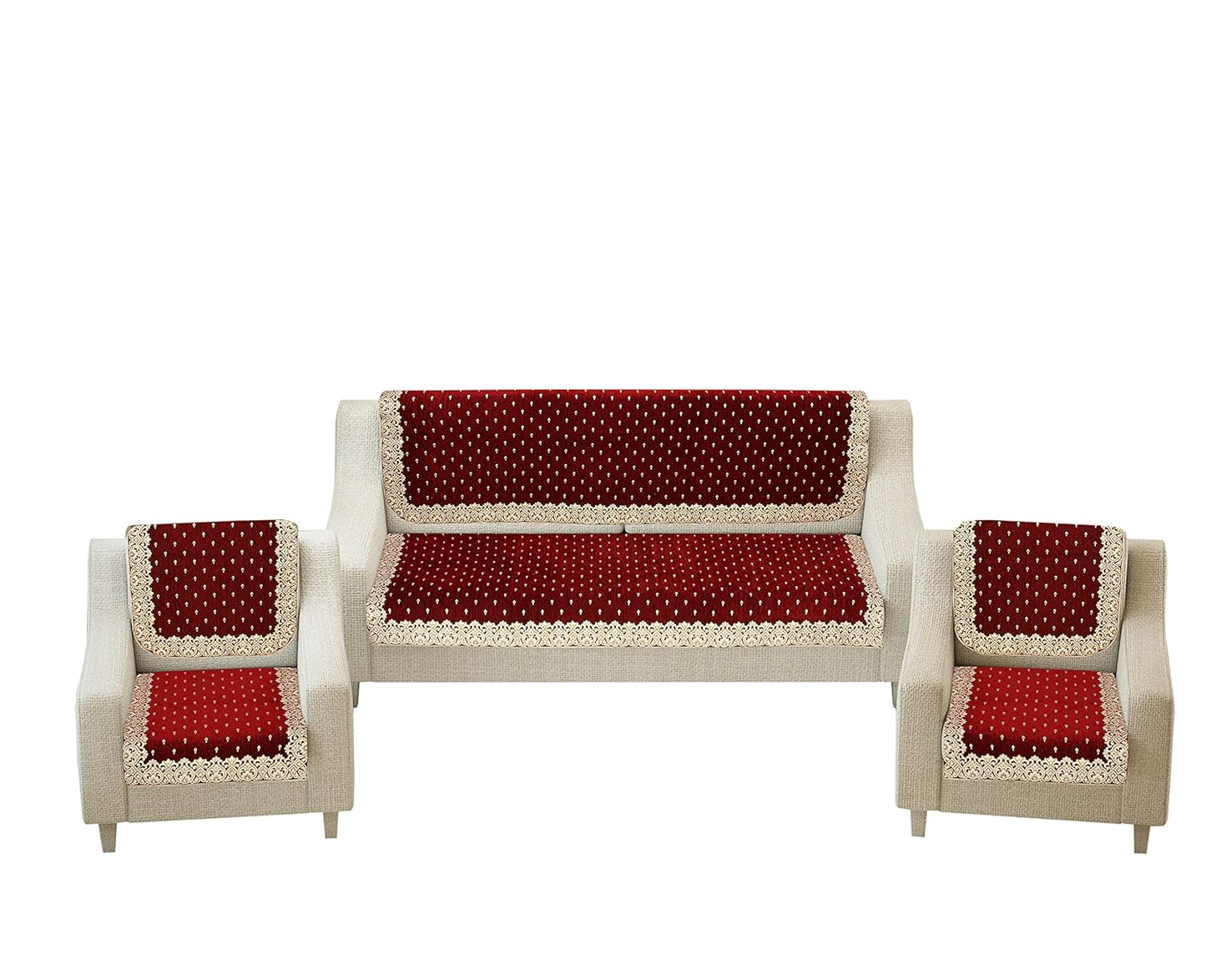 Dazzling DECOR Velvet Sofa Cover Set of 5 Seater - Premium Sofa Covers 3 Seater and 2 Seater Full Cover Set for Couch Seat - Heavy Fabric Sofa Slip Protector with Back Covers, 2801_Maroon
