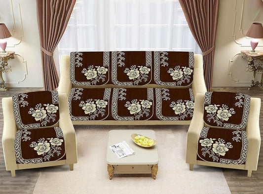 Dazzling DECOR Velvet Sofa Cover 3 Seater and 2 Seater - Premium Sofa Cover 5 Seater Full Cover Set for Couch- Heavy Fabric Sofa Seat Cover Slip Protector, 201_Brown