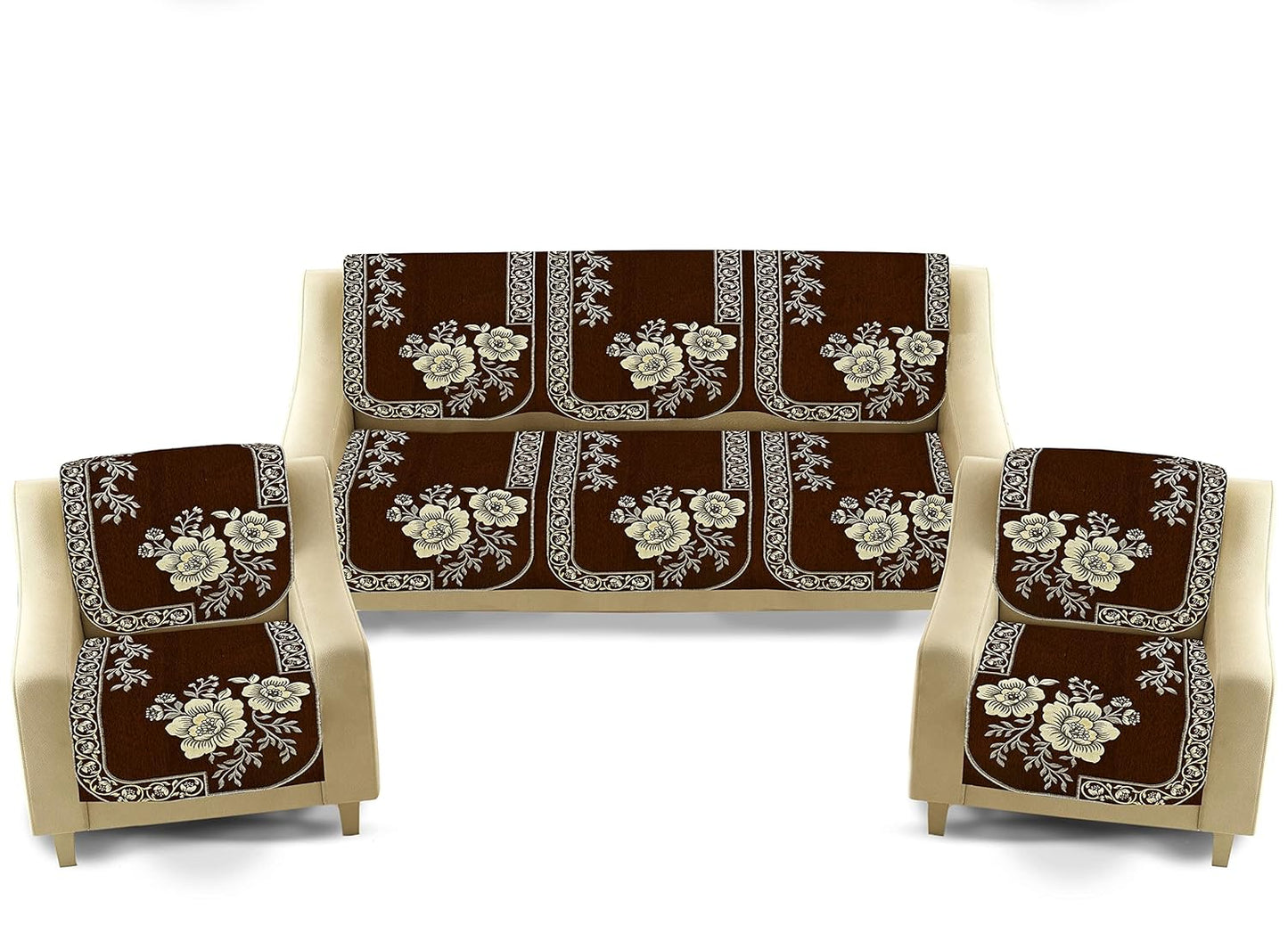 Dazzling DECOR Velvet Sofa Cover 3 Seater and 2 Seater - Premium Sofa Cover 5 Seater Full Cover Set for Couch- Heavy Fabric Sofa Seat Cover Slip Protector, 201_Brown