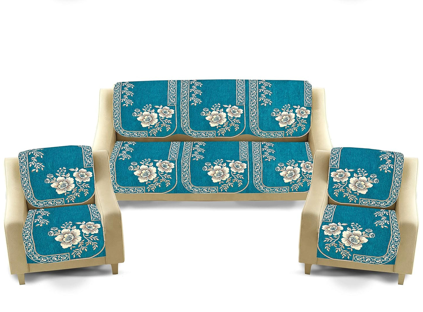 Dazzling DECOR Velvet Sofa Cover 3 Seater and 2 Seater - Premium Sofa Cover 5 Seater Full Cover Set for Couch- Heavy Fabric Sofa Seat Cover Slip Protector, 201_Aqua