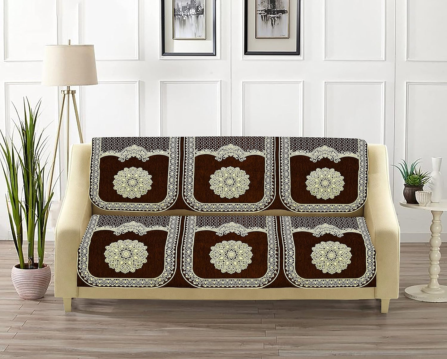 Dazzling DECOR Velvet Sofa Cover 3 Seater and 2 Seater - Premium Sofa Cover 5 Seater Full Cover Set for Couch- Heavy Fabric Sofa Seat Cover Slip Protector, 2922_Brown
