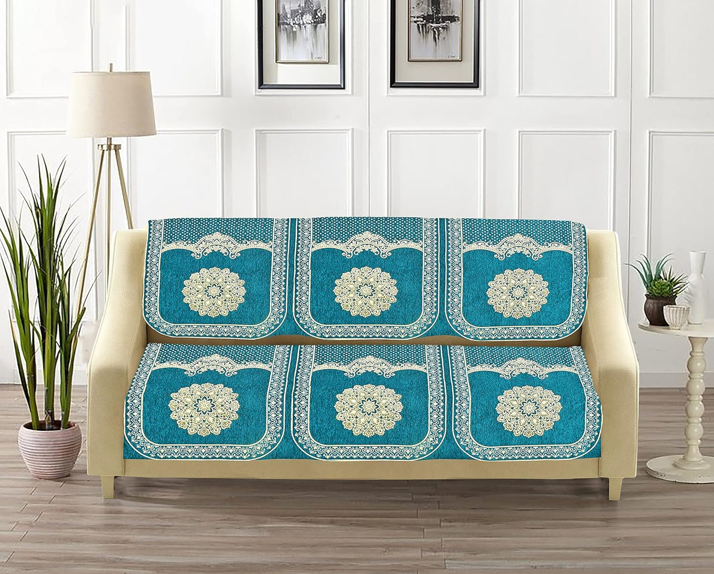 Dazzling DECOR Velvet Sofa Cover 3 Seater and 2 Seater - Premium Sofa Cover 5 Seater Full Cover Set for Couch- Heavy Fabric Sofa Seat Cover Slip Protector, 2922_Aqua