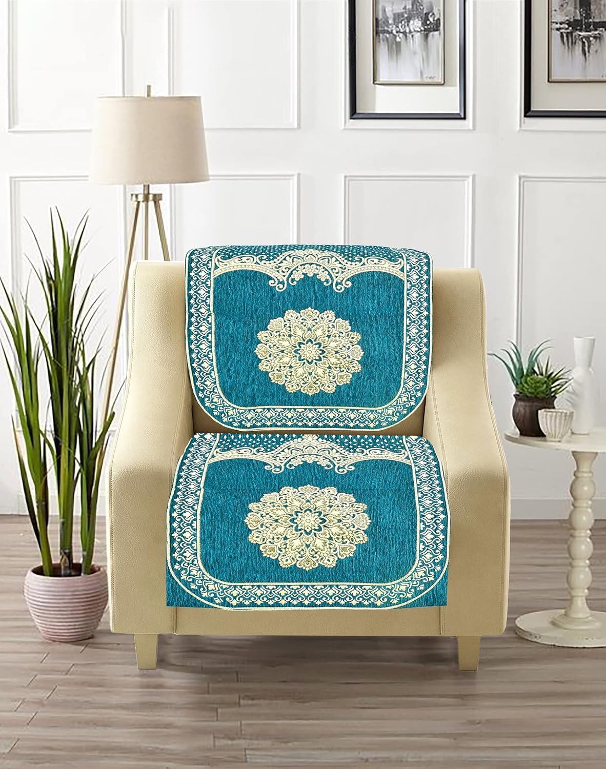 Dazzling DECOR Velvet Sofa Cover 3 Seater and 2 Seater - Premium Sofa Cover 5 Seater Full Cover Set for Couch- Heavy Fabric Sofa Seat Cover Slip Protector, 2922_Aqua