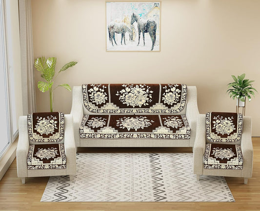 Dazzling DECOR Velvet Sofa Cover 3 Seater and 2 Seater - Premium Sofa Cover 5 Seater Full Cover Set for Couch- Heavy Fabric Sofa Seat Cover Slip Protector, 2702_Brown