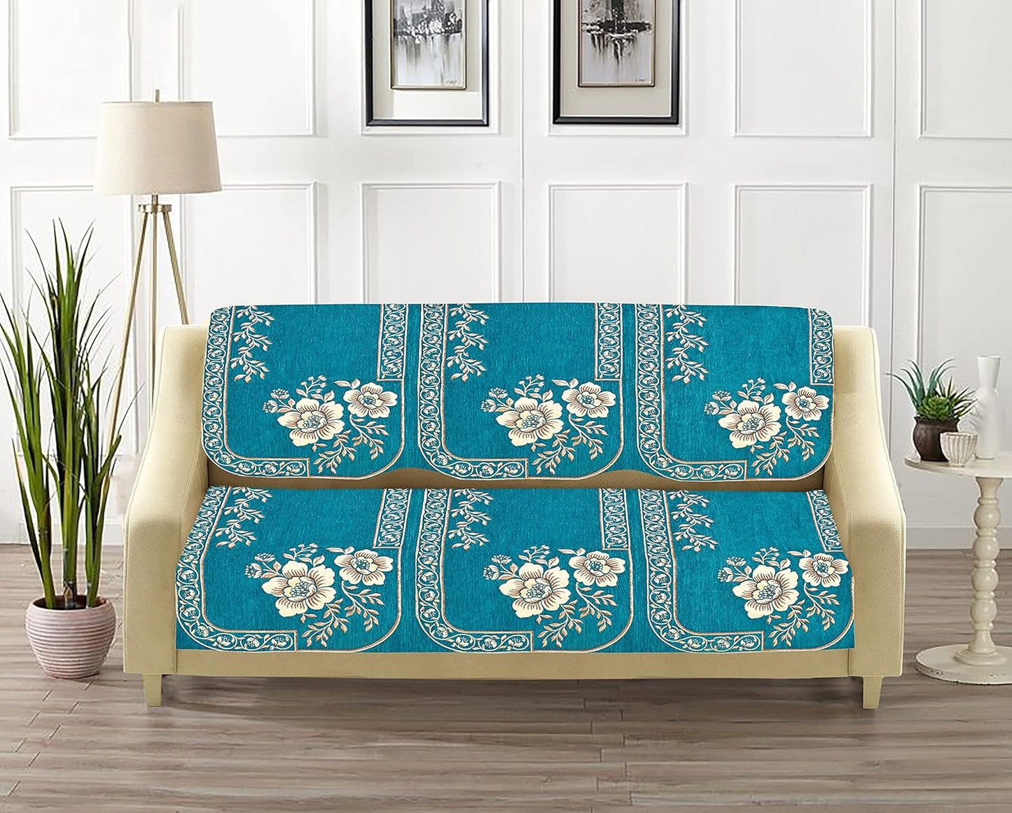 Dazzling DECOR Velvet Sofa Cover 3 Seater and 2 Seater - Premium Sofa Cover 5 Seater Full Cover Set for Couch- Heavy Fabric Sofa Seat Cover Slip Protector, 201_Aqua