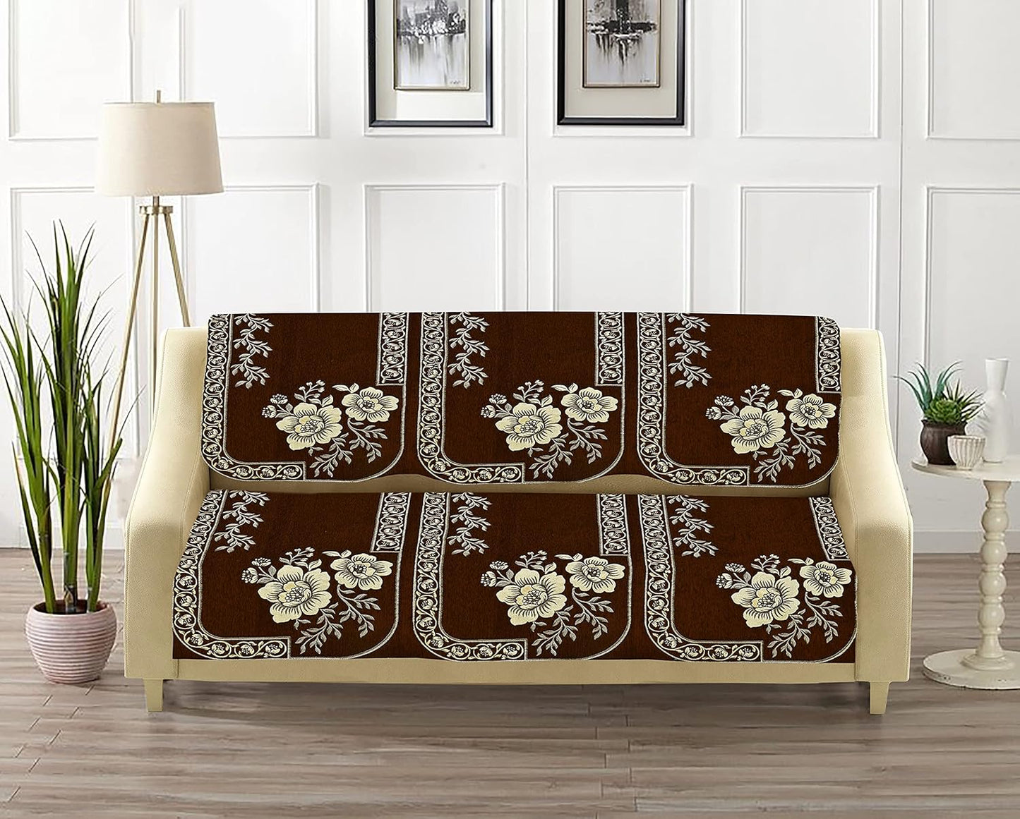 Dazzling DECOR Velvet Sofa Cover 3 Seater and 2 Seater - Premium Sofa Cover 5 Seater Full Cover Set for Couch- Heavy Fabric Sofa Seat Cover Slip Protector, 201_Brown