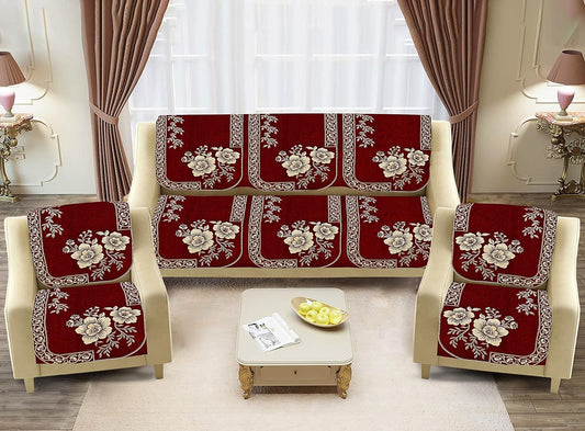 Dazzling DECOR Velvet Sofa Cover 3 Seater and 2 Seater - Premium Sofa Cover 5 Seater Full Cover Set for Couch- Heavy Fabric Sofa Seat Cover Slip Protector, 201_Maroon