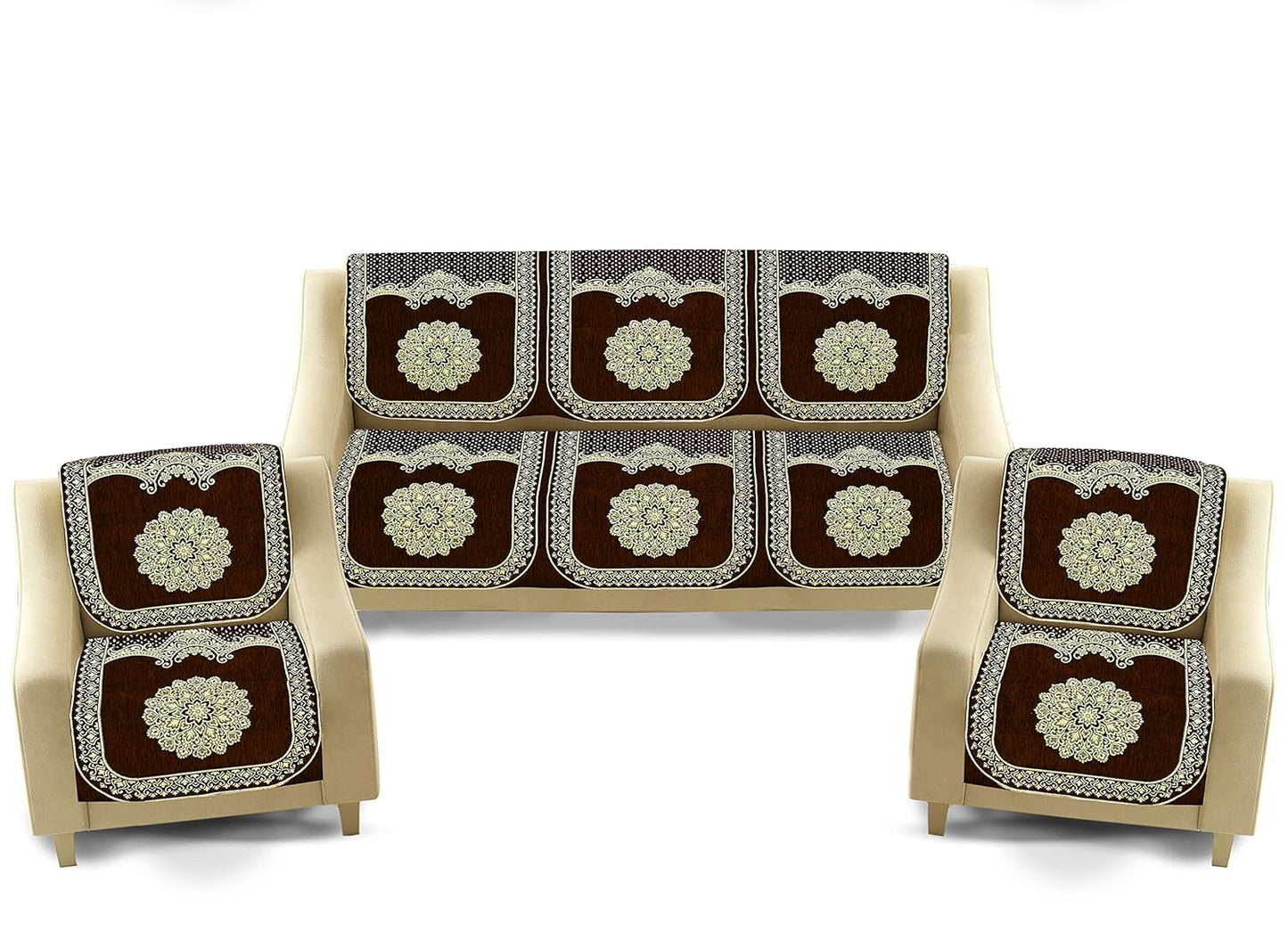 Dazzling DECOR Velvet Sofa Cover 3 Seater and 2 Seater - Premium Sofa Cover 5 Seater Full Cover Set for Couch- Heavy Fabric Sofa Seat Cover Slip Protector, 2922_Brown