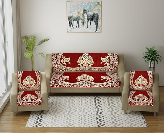 Dazzling DECOR Velvet Sofa Cover 3 Seater and 2 Seater - Premium Sofa Cover 5 Seater Full Cover Set for Couch- Heavy Fabric Sofa Seat Cover Slip Protector, 2701_Maroon