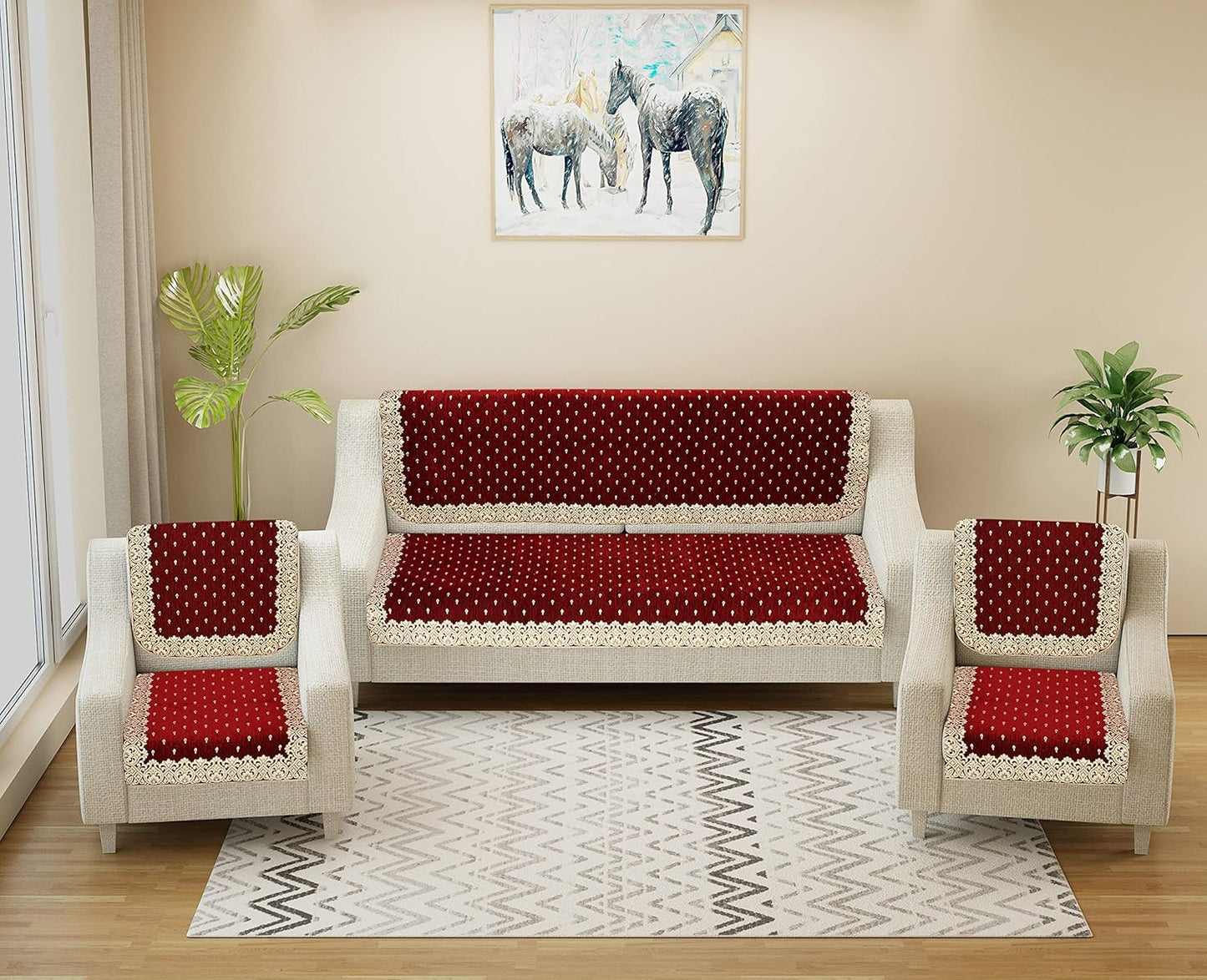 Dazzling DECOR Velvet Sofa Cover Set of 5 Seater - Premium Sofa Covers 3 Seater and 2 Seater Full Cover Set for Couch Seat - Heavy Fabric Sofa Slip Protector with Back Covers, 2801_Maroon