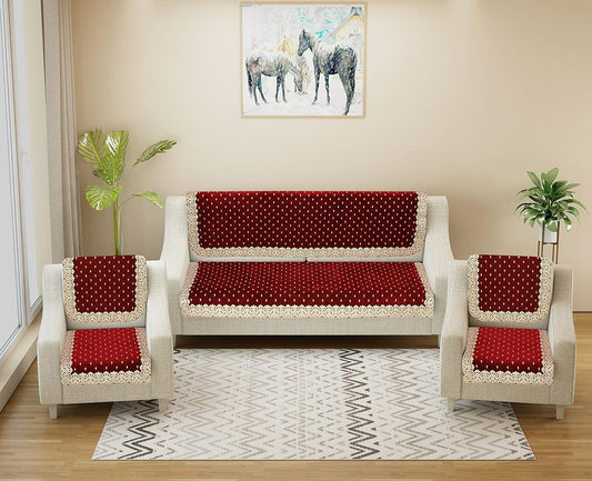 Dazzling DECOR Velvet Sofa Cover Set of 5 Seater - Premium Sofa Covers 3 Seater and 2 Seater Full Cover Set for Couch Seat - Heavy Fabric Sofa Slip Protector with Back Covers, 2801_Maroon