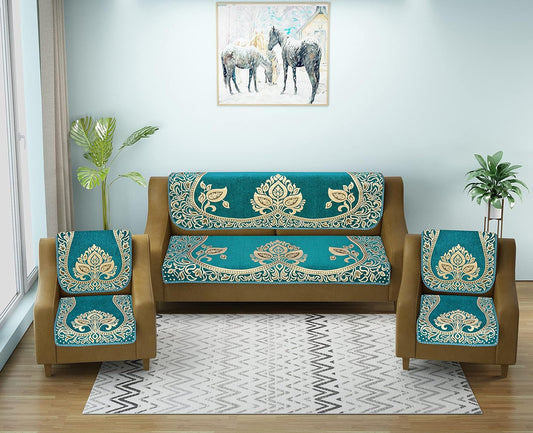 Dazzling DECOR Velvet Sofa Cover 3 Seater and 2 Seater - Premium Sofa Cover 5 Seater Full Cover Set for Couch- Heavy Fabric Sofa Seat Cover Slip Protector, 2701_Aqua