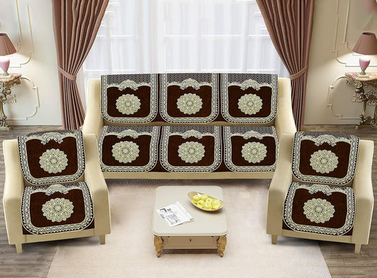 Dazzling DECOR Velvet Sofa Cover 3 Seater and 2 Seater - Premium Sofa Cover 5 Seater Full Cover Set for Couch- Heavy Fabric Sofa Seat Cover Slip Protector, 2922_Brown