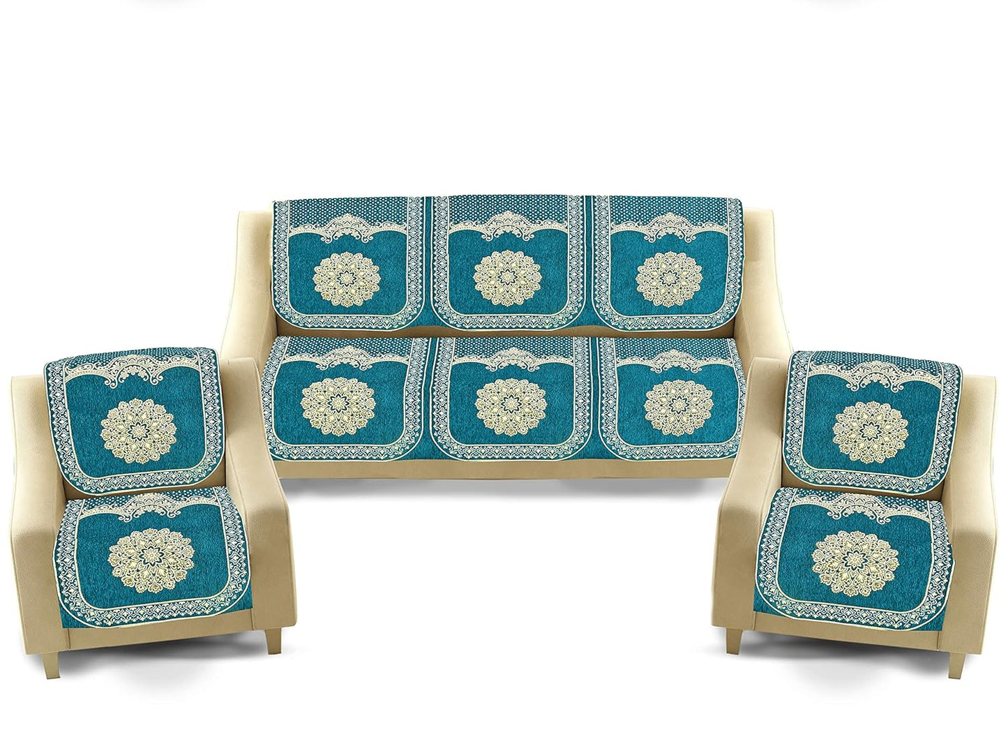 Dazzling DECOR Velvet Sofa Cover 3 Seater and 2 Seater - Premium Sofa Cover 5 Seater Full Cover Set for Couch- Heavy Fabric Sofa Seat Cover Slip Protector, 2922_Aqua