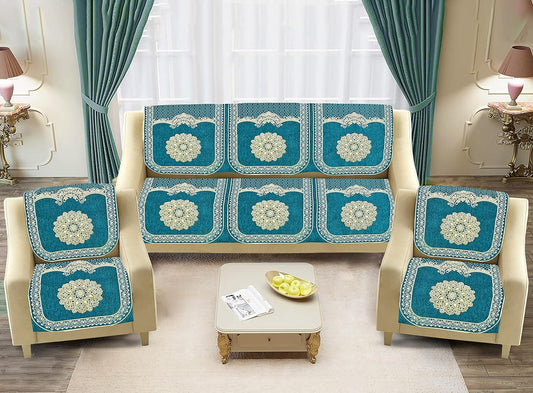Dazzling DECOR Velvet Sofa Cover 3 Seater and 2 Seater - Premium Sofa Cover 5 Seater Full Cover Set for Couch- Heavy Fabric Sofa Seat Cover Slip Protector, 2922_Aqua