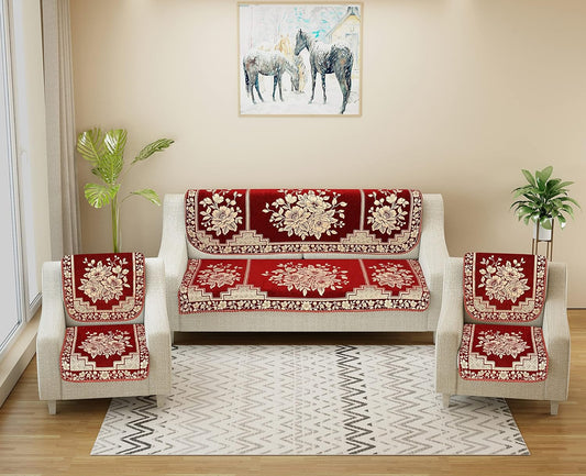Dazzling DECOR Velvet Sofa Cover 3 Seater and 2 Seater - Premium Sofa Cover 5 Seater Full Cover Set for Couch- Heavy Fabric Sofa Seat Cover Slip Protector, 2702_Maroon