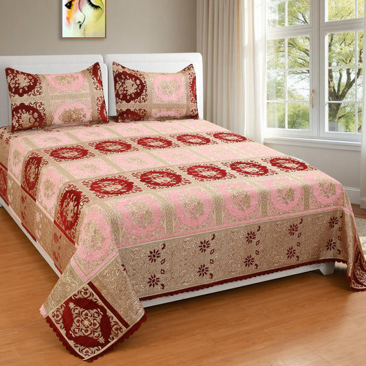 Jayvaam Luxury Velvet Bedsheet – King Size Luxury Bed Sheet – Ultra Soft, Cozy & Warm Bedding for Bedroom – Hypoallergenic & Elegant Velvet Texture (Checkmate Pink, Velvet Bedsheet)