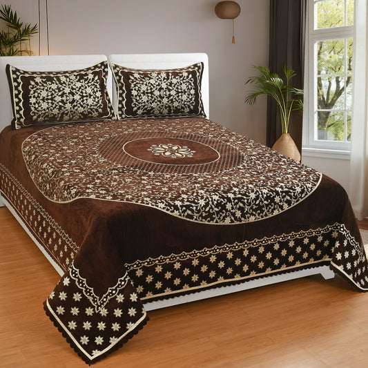 Jayvaam Luxury Velvet Bedsheet – King Size Luxury Bed Sheet – Ultra Soft, Cozy & Warm Bedding for Bedroom – Hypoallergenic & Elegant Velvet Texture (Crystal 01 Coffee 100X100, Velvet Bedsheet)