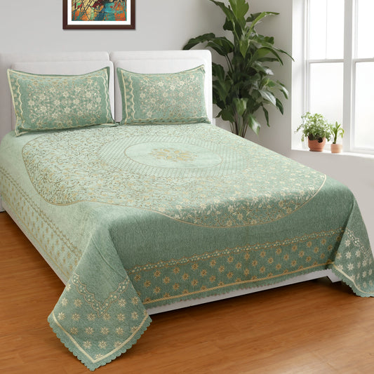 Jayvaam Luxury Velvet Bedsheet – King Size Luxury Bed Sheet – Ultra Soft, Cozy & Warm Bedding for Bedroom – Hypoallergenic & Elegant Velvet Texture (Crystal 01 Pista 100X100, Velvet Bedsheet)
