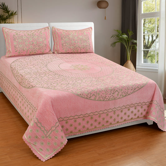 Jayvaam Luxury Velvet Bedsheet – King Size Luxury Bed Sheet – Ultra Soft, Cozy & Warm Bedding for Bedroom – Hypoallergenic & Elegant Velvet Texture (Crystal 01 Pink 100X100, Velvet Bedsheet)