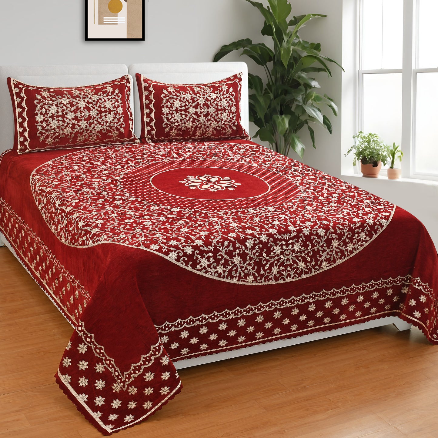 Jayvaam Luxury Velvet Bedsheet – King Size Luxury Bed Sheet – Ultra Soft, Cozy & Warm Bedding for Bedroom – Hypoallergenic & Elegant Velvet Texture (Crystal 01 MEHROON 100X100, Velvet Bedsheet)