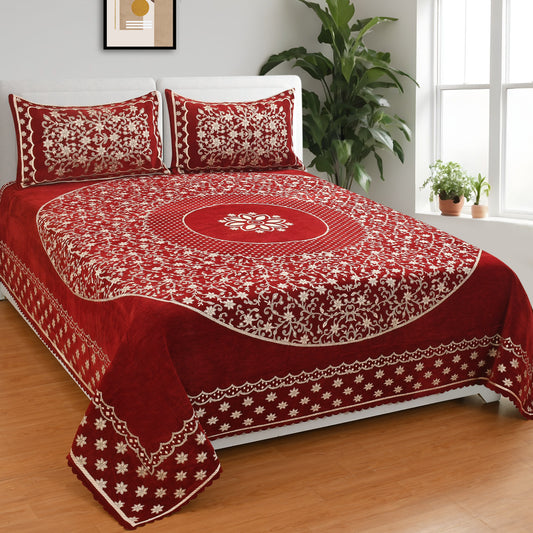 Jayvaam Luxury Velvet Bedsheet – King Size Luxury Bed Sheet – Ultra Soft, Cozy & Warm Bedding for Bedroom – Hypoallergenic & Elegant Velvet Texture (Crystal 01 MEHROON 100X100, Velvet Bedsheet)