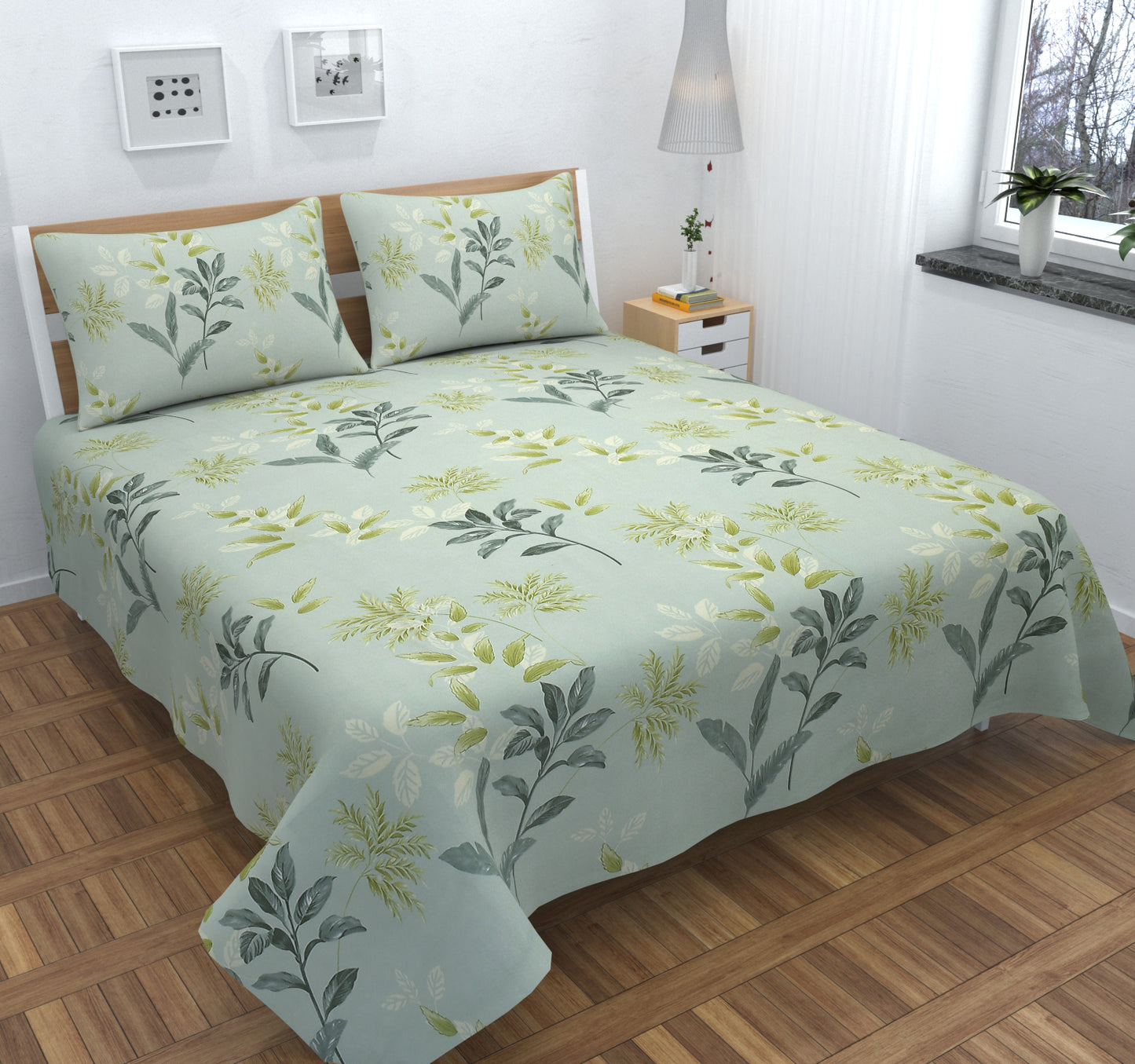 108x108 Inches Printed Cotton King Size Bedsheet with 2 Pillow Covers | Soft & Breathable Fabric Double Bed Sheet for Bedroom Décor (Blue, 108 x 108 King Size)