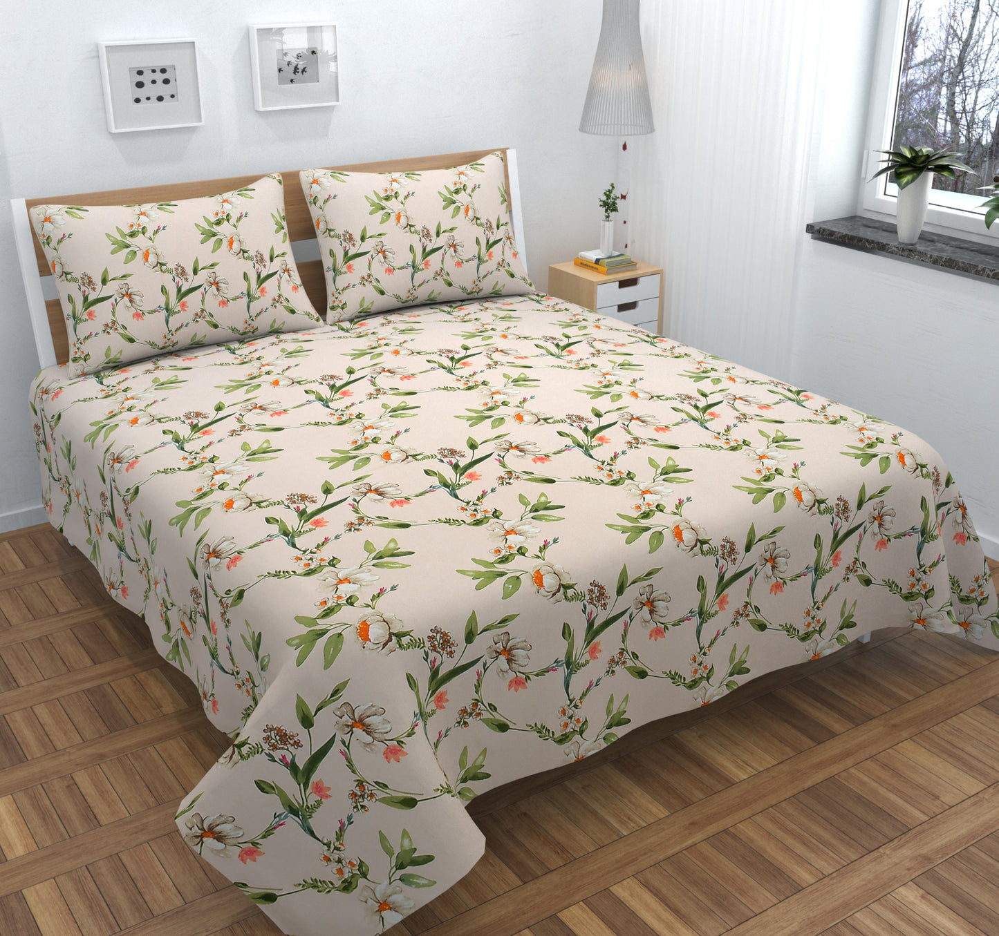 108x108 Inches Printed Cotton King Size Bedsheet with 2 Pillow Covers | Soft &amp; Breathable Fabric Double Bed Sheet for Bedroom Décor (Pink, 108 x 108 King Size)